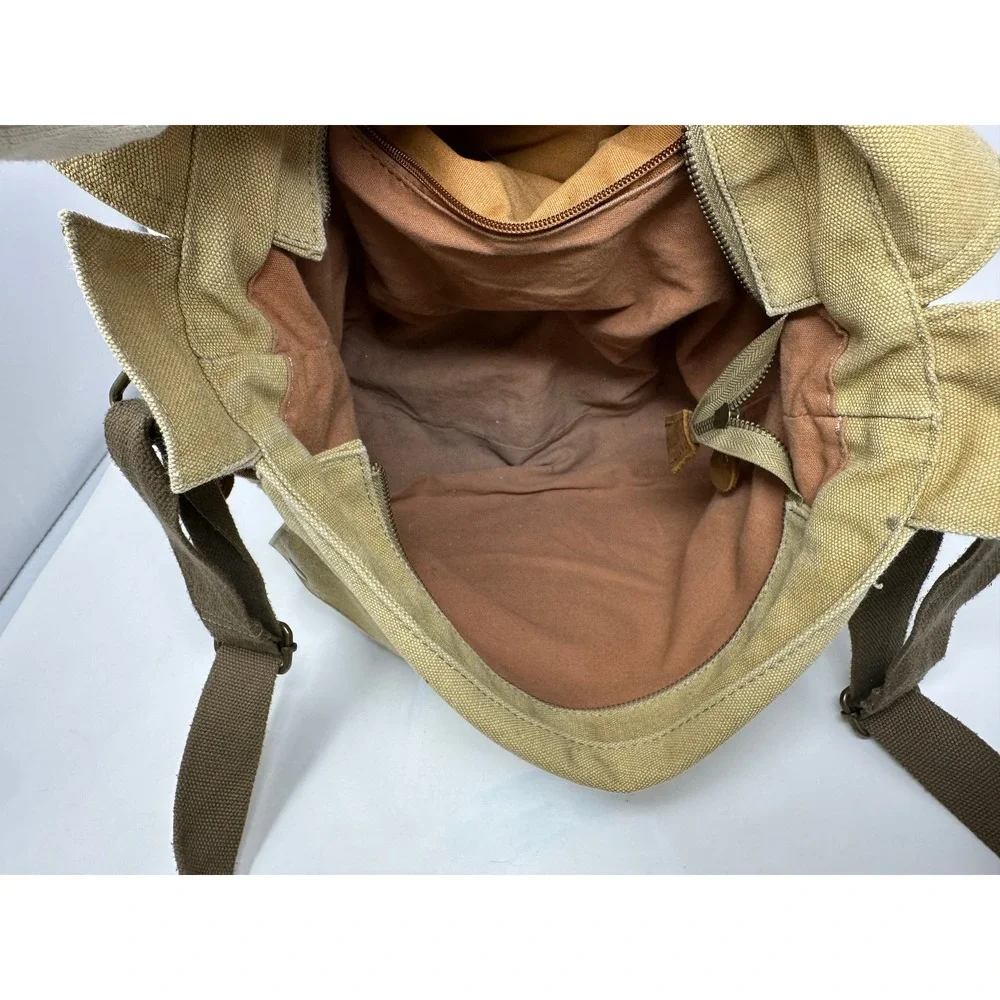 Sechunk Vintage Canvas Messenger Bag Leather Trim Khaki Satchel Laptop Bag Stain